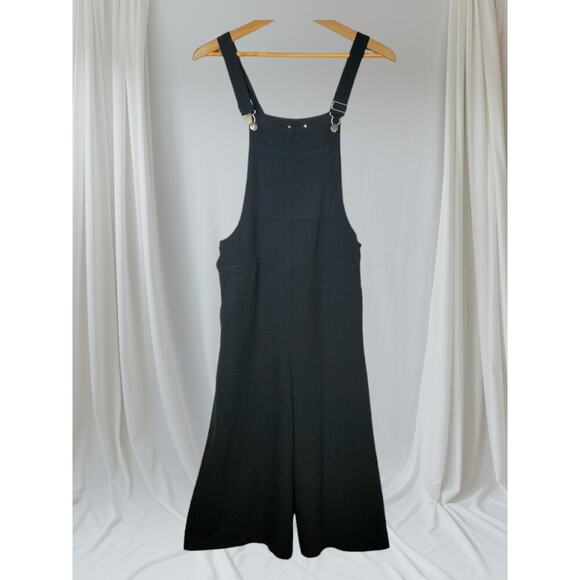 Wide Leg Jumpsuit Romper Overalls Bib style Cropped, Black, Adjustable straps, - Picture 1 of 13
